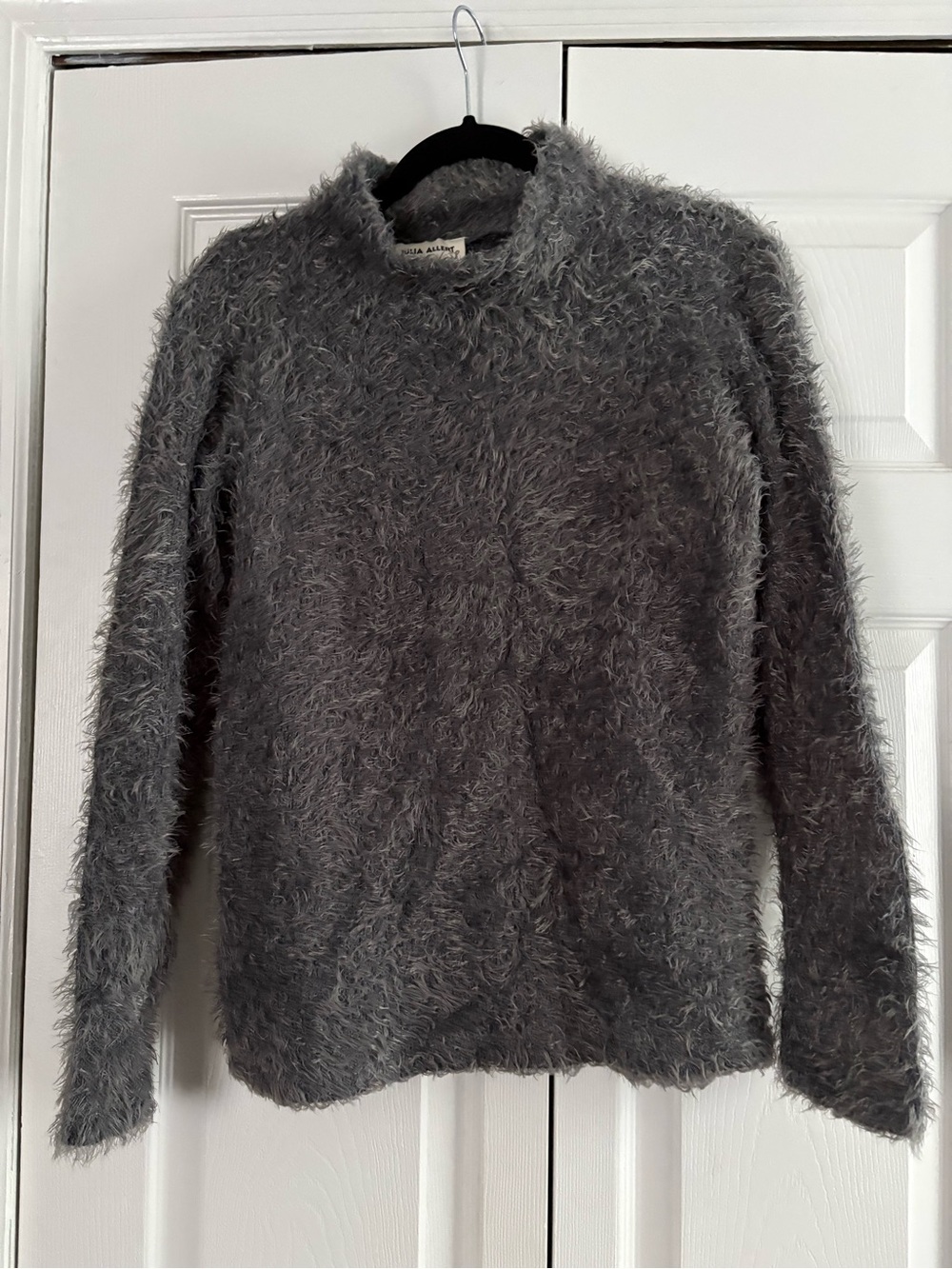 Women's Gray Fuzzy Turtleneck Sweater - Plush Cozy Knit